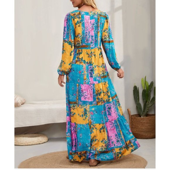 Floral Scarf Print Ruffle Hem Maxi Dress - Picture 4 of 6